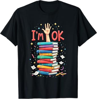 Reading Books Librarian Reader Nerd I'm Ok School Teacher T-Shirt