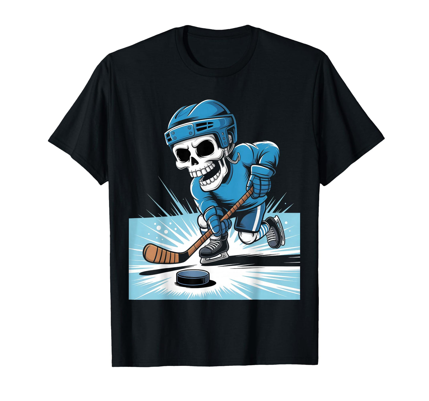 Skeleton Ice Hockey Halloween Costume Boys Men Funny Sport T-Shirt