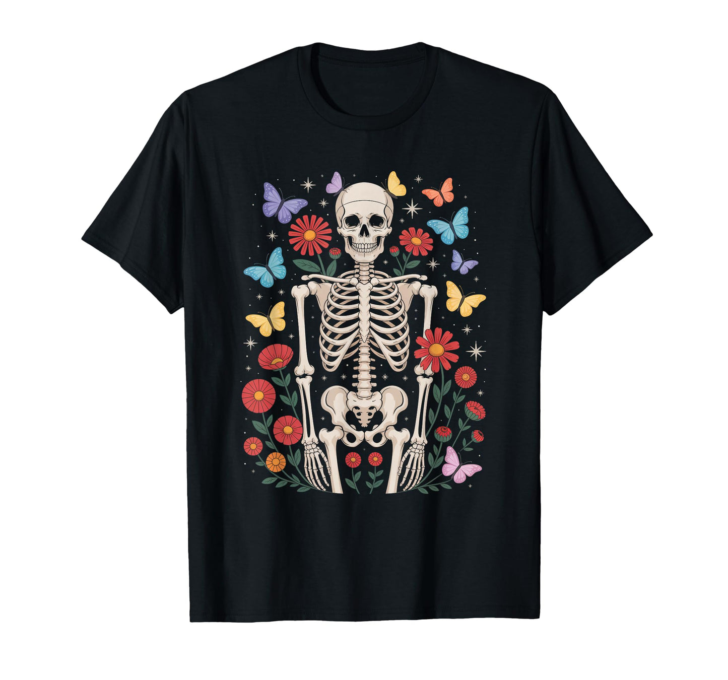 Skeleton Butterfly Florist Floral Halloween T-Shirt