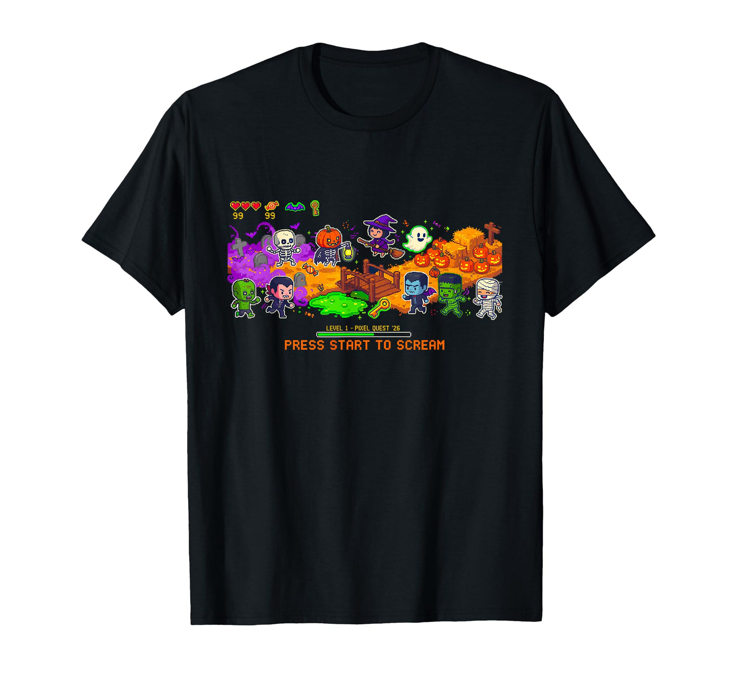 Pixel Art Gamer Ghost Witch Zombie Vampire Costume Halloween T-Shirt