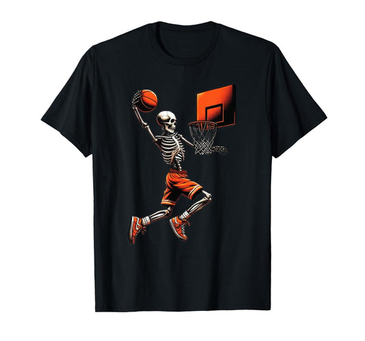Skeleton Basketball Player Dunking Hoop Halloween Vintage T-Shirt