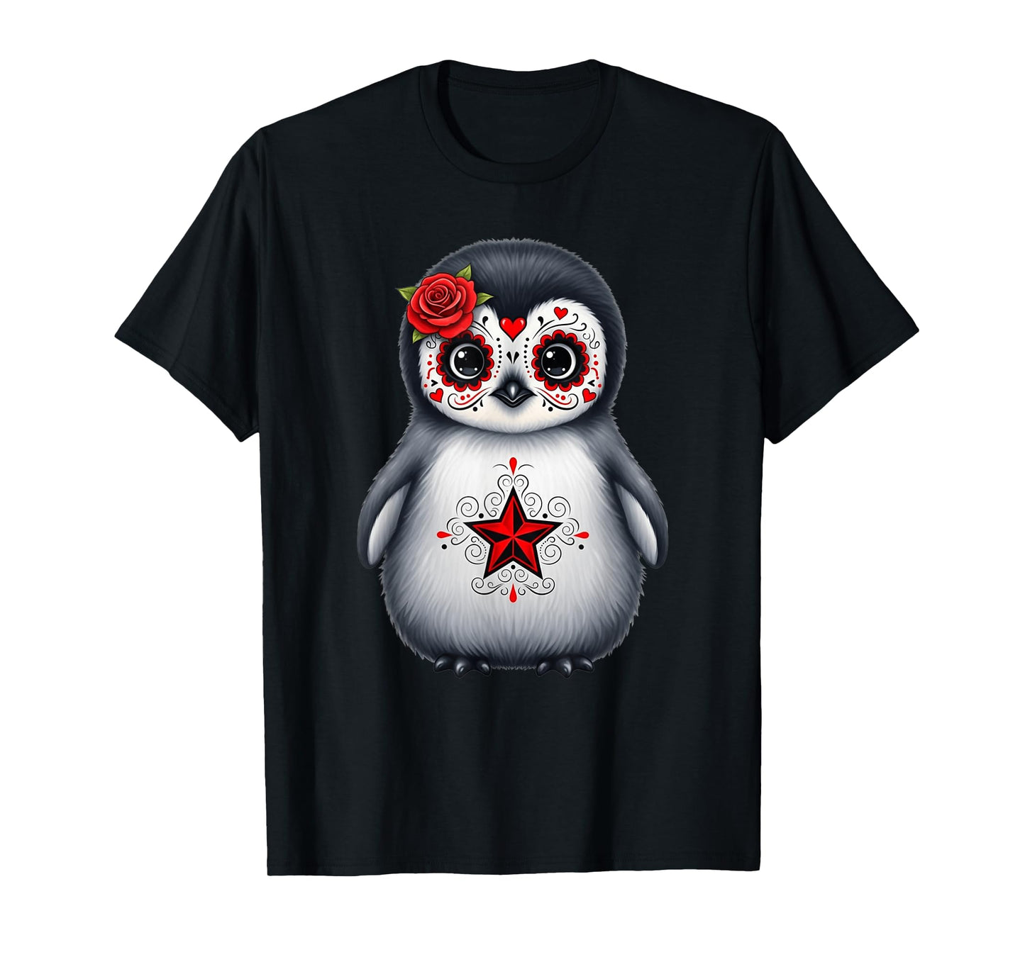Sugar Skull Penguin Halloween Graphic T-Shirt