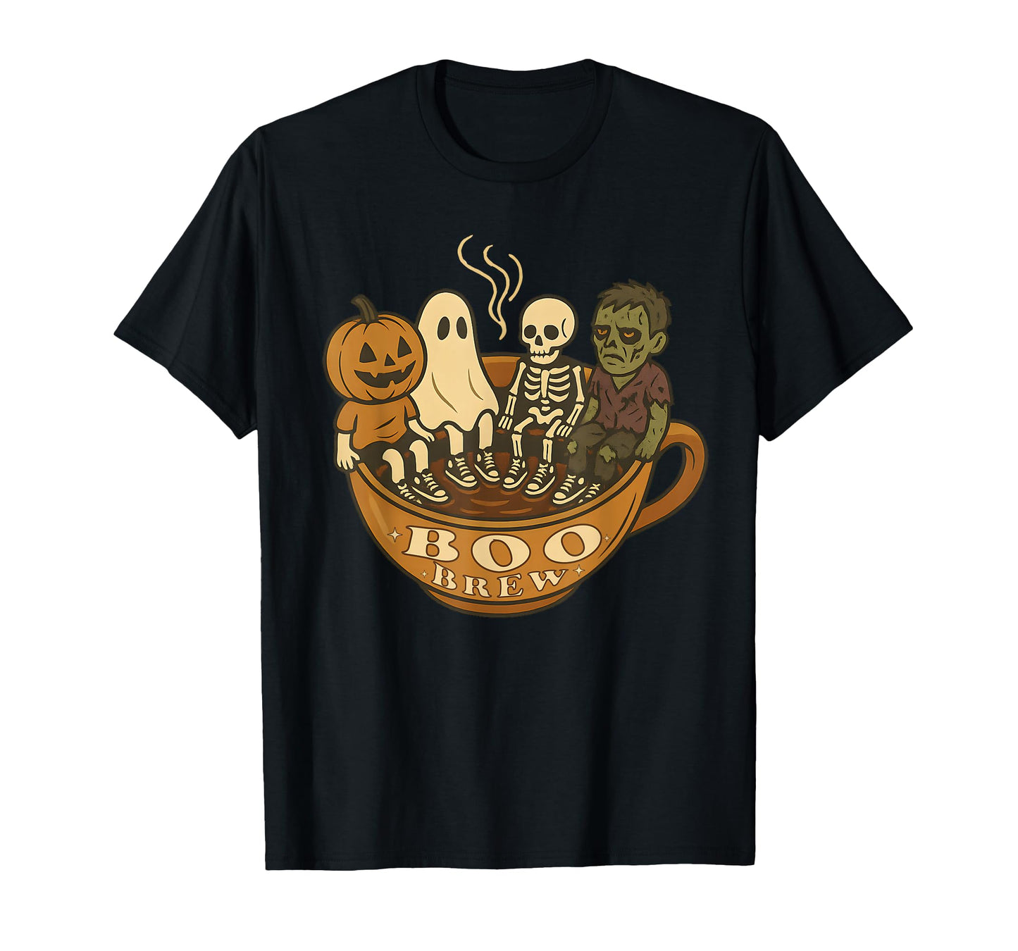 Boo Brew Halloween Barista Coffee Ghost Zombie Skeleton Cute T-Shirt