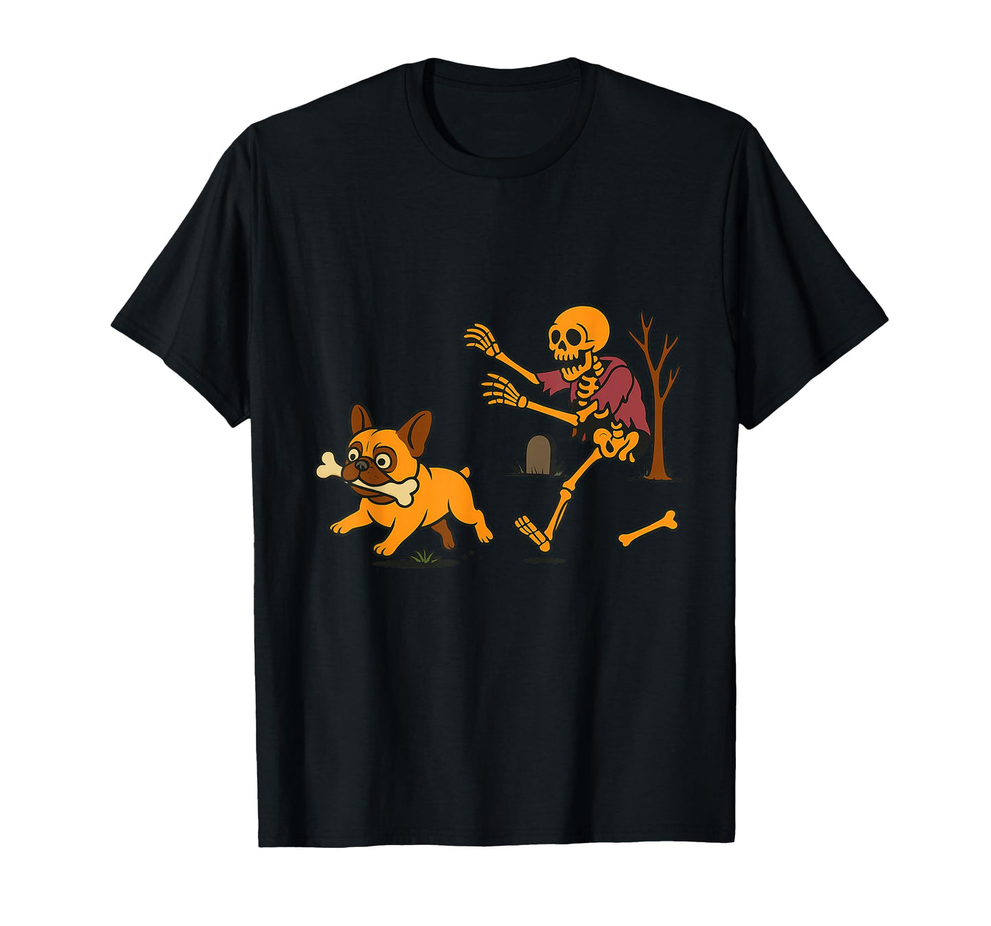 Funny Skeleton Chasing Dog Halloween T-Shirt