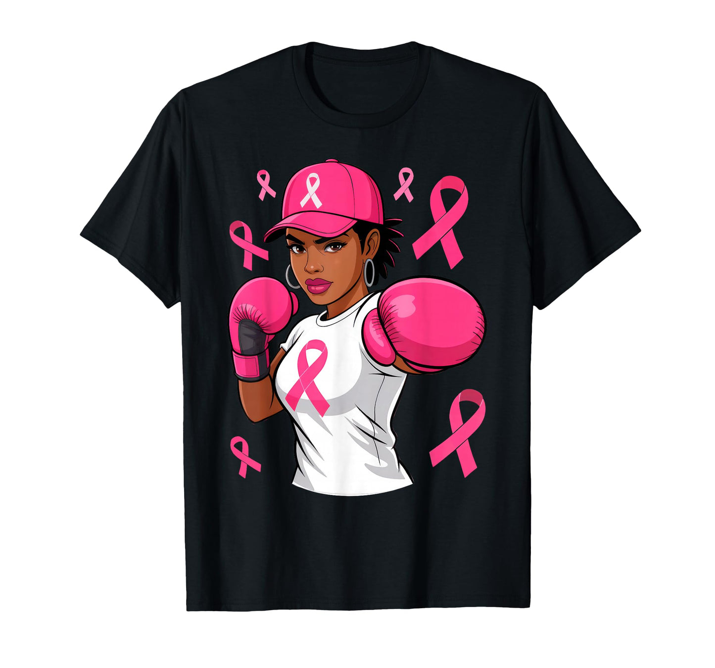 Women Black African American Fight Breast Cancer Pink Ribbon T-Shirt