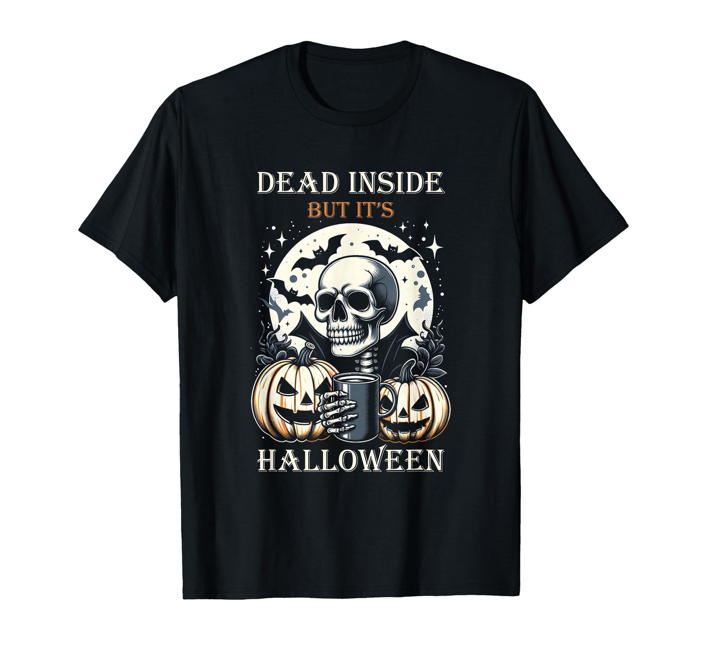 Dead-Inside But Its Halloween Spooky Skeleton Bats Pumpkin T-Shirt