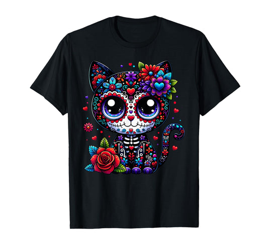 Dia De Los Muertos Cinco De Mayo Cat Sugar Skull Men Women T-Shirt