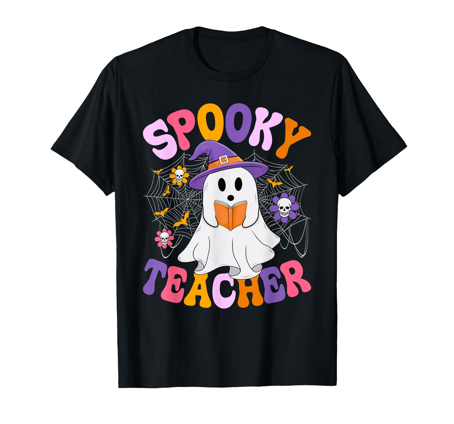 Spooky Teacher Ghost Groovy Halloween Costume Funny Teacher T-Shirt