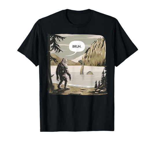 Bigfoot Loch Ness Monster Apparel Graphic Tees Unisex-Adults & Kids Funny Graphic T-Shirt Black Short Sleeve Small