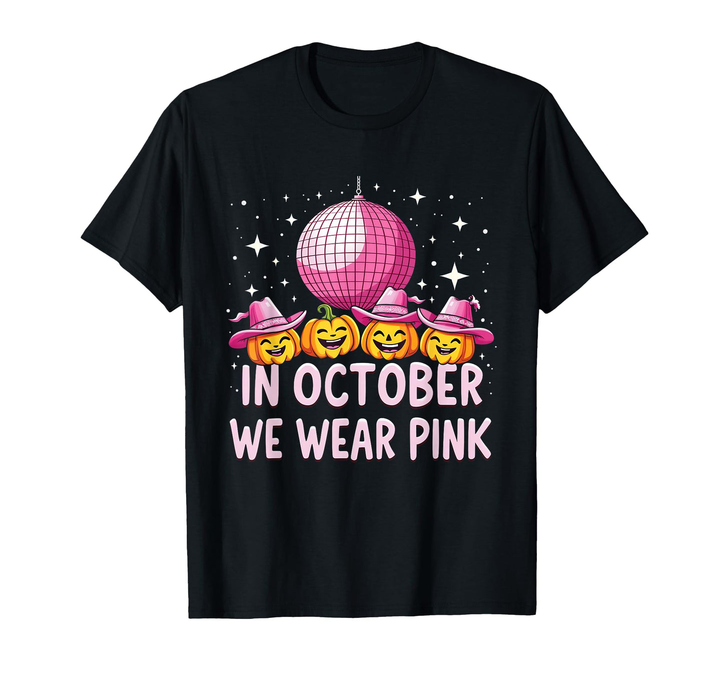 In October We Wear Pink Breast Cancer Pumpkin Cowgirl Wester T-Shirt