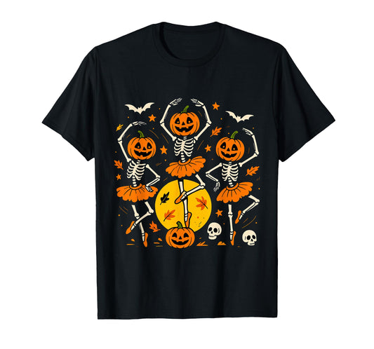 Ballet Pumpkin Skeleton Scary Halloween Men Women Boys Girl T-Shirt