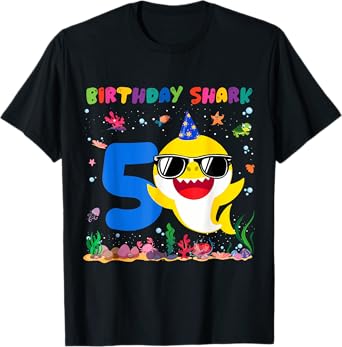 5 Year Old Birthday Shark 5th Toddlers Birthday Boy Girl T-Shirt