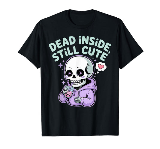 Dead Inside Still Cute Skeleton Boba Sipping T-Shirt