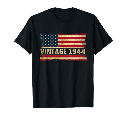 Born In 1944 80th Birthday 80 Years Old American Flag T-Shirt