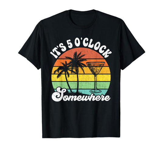 Vintage Coconut Tree Funny It's 5 O'clock Somewhere T-Shirt