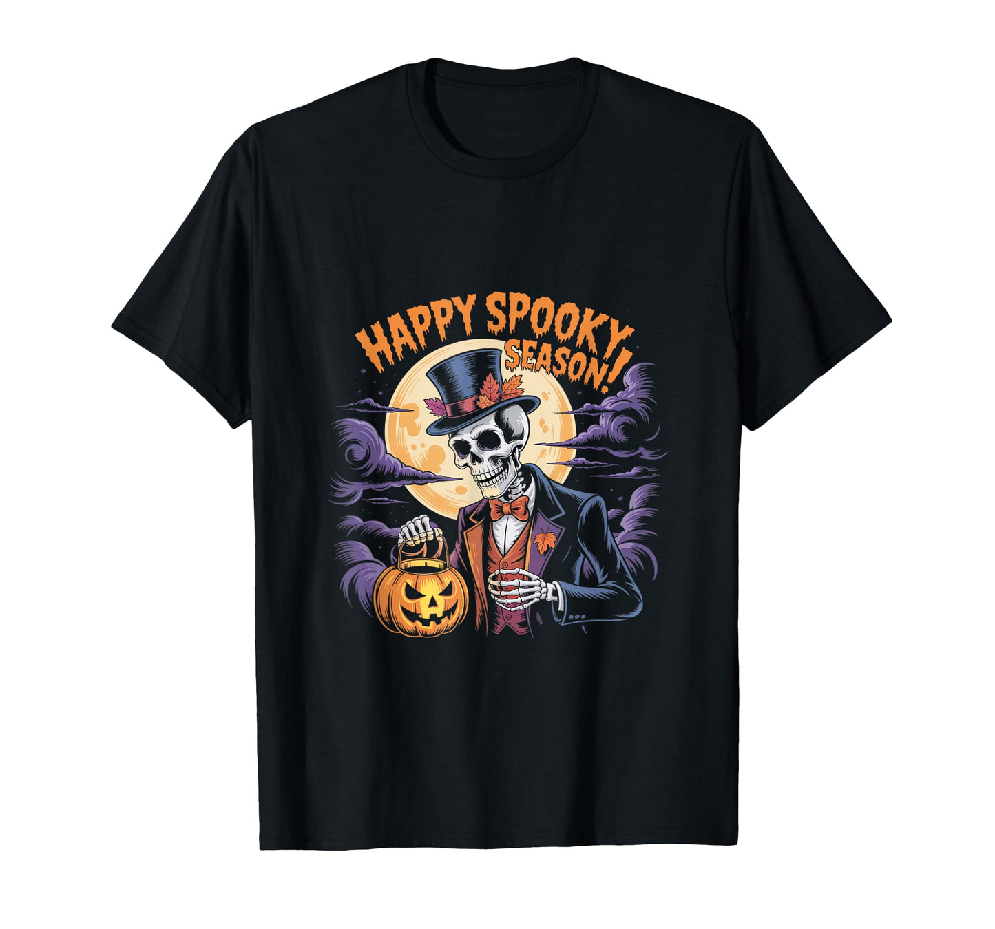 Happy Spooky Season Outfit – Skeleton with Pumpkin and Full T-Shirt