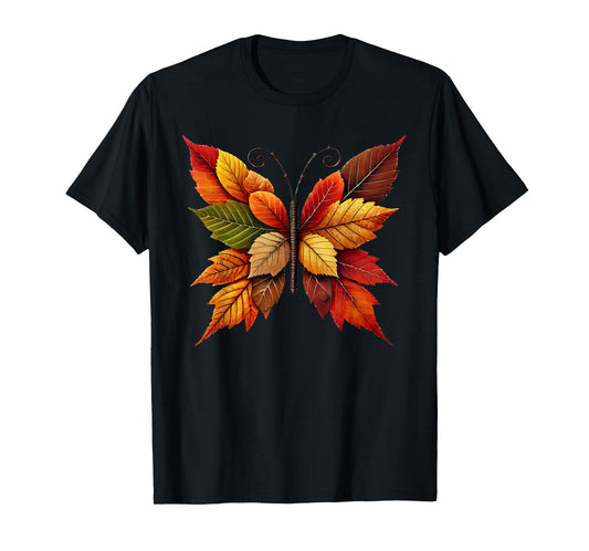 Autumn Fall Leaves Butterfly Nature Apparel Unisex-Adult Autumn Fall Leaves Butterfly Nature T-Shirt Black Small Short Sleeve T-Shirt