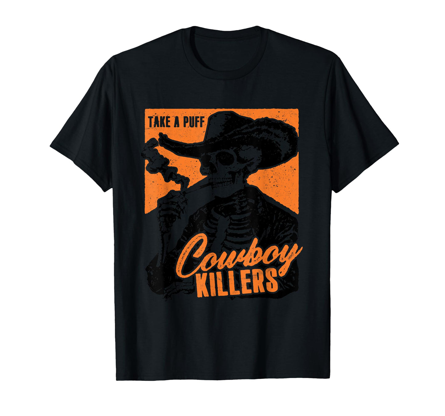 Vintage Smoking Skeleton Adult Cowboy Killers Funny Skull T-Shirt