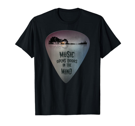 Distressed Guitar Pick Lake Reflections Music Lover Guitar T-Shirt