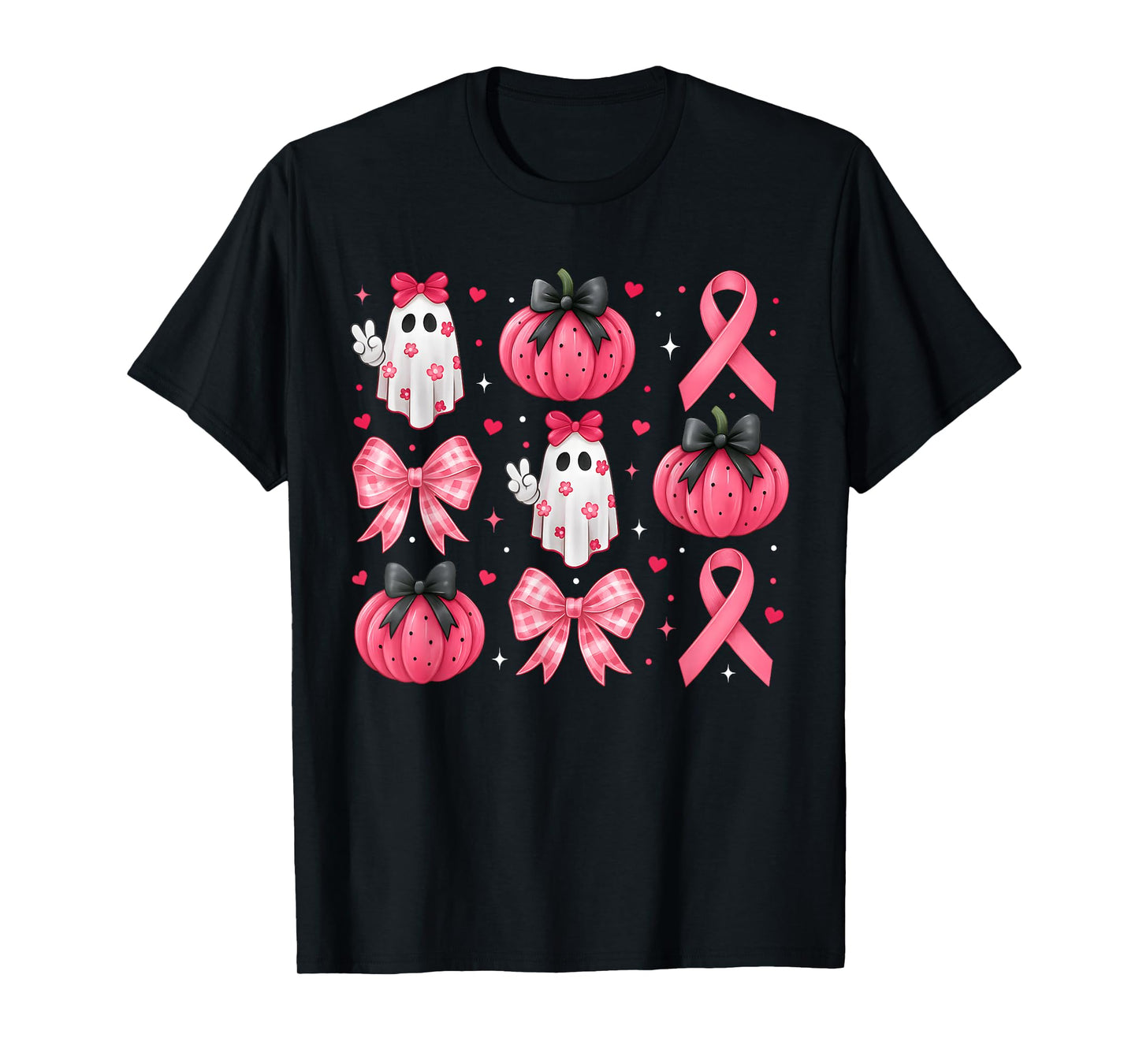 Pink Ghost Coquette Bow Halloween Breast Cancer Awareness T-Shirt