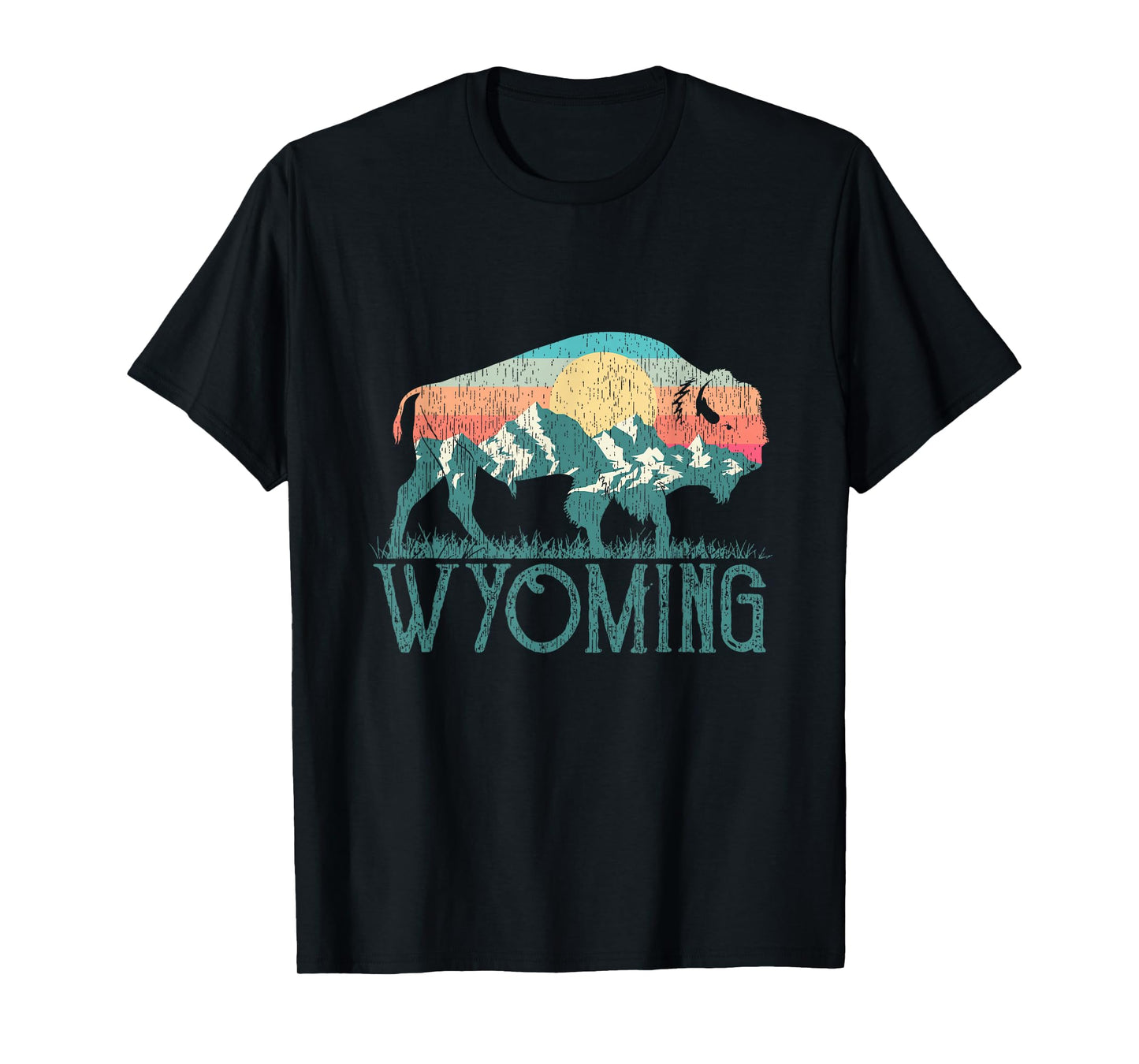 Bison Buffalo Retro Wyoming Tee WY Mountains Retro T-Shirt