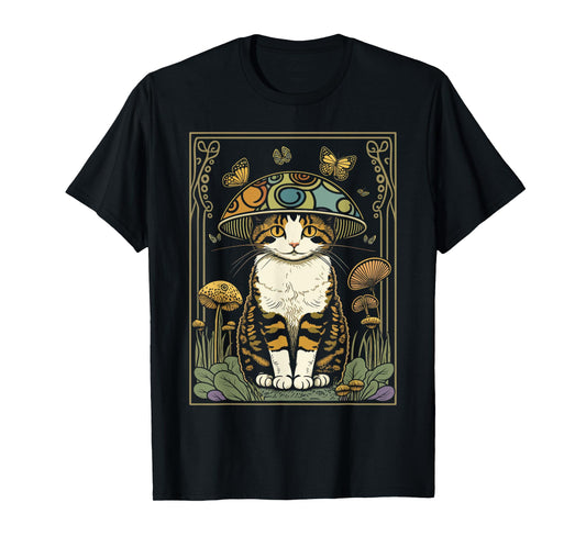 Cute Cottagecore Aesthetic Cat Mushroom Women Kids T-Shirt
