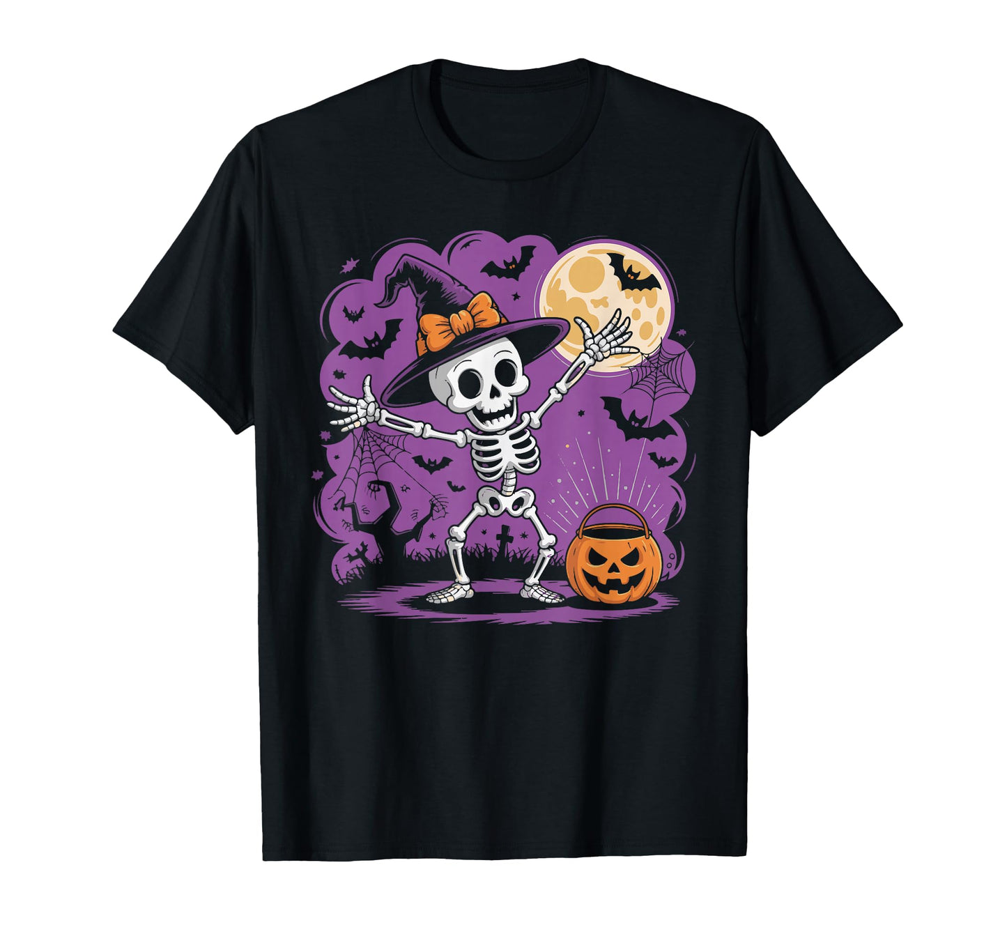 Haunted Skeleton Witch Hat Pumpkin Halloween Costume Men Boy T-Shirt