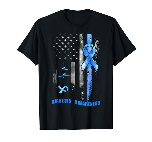Diabetic Type 1 T1D Diabetes Awareness USA Flag Blue Women T-Shirt
