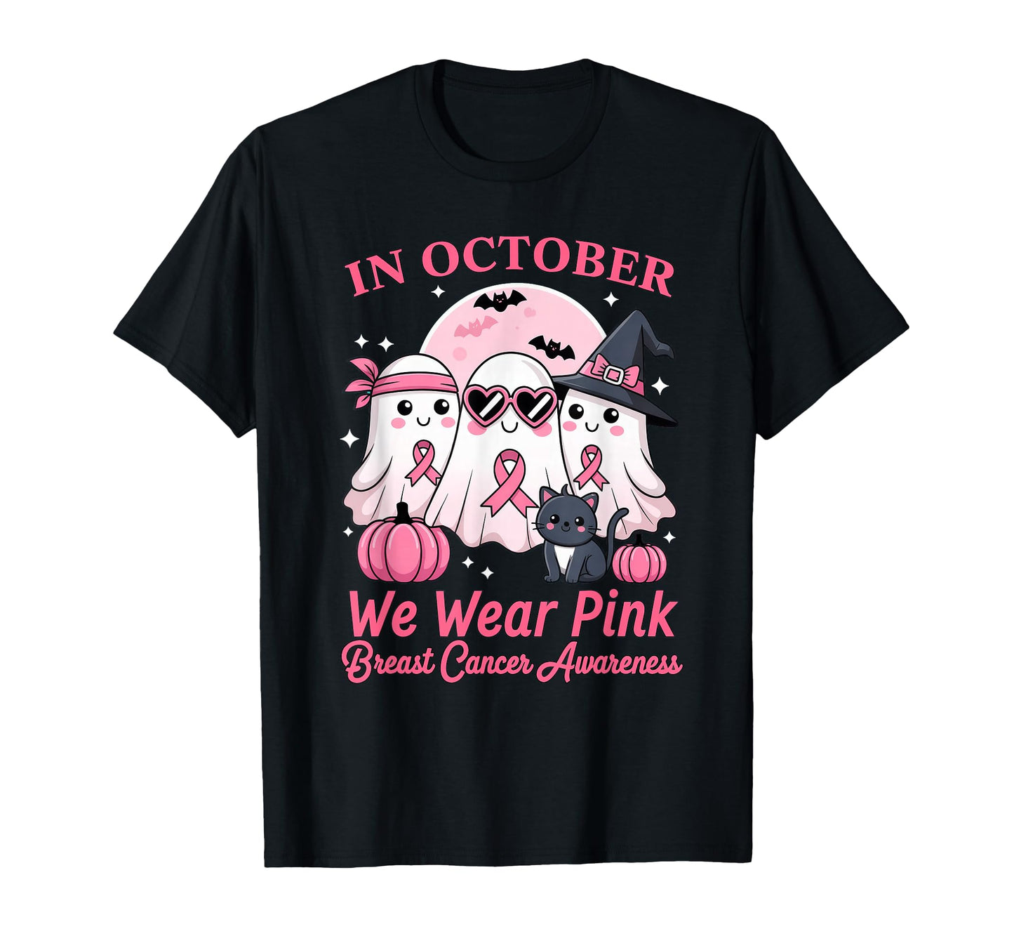 in October We Wear Pink Ghost Squad Breast Cancer Awareness T-Shirt
