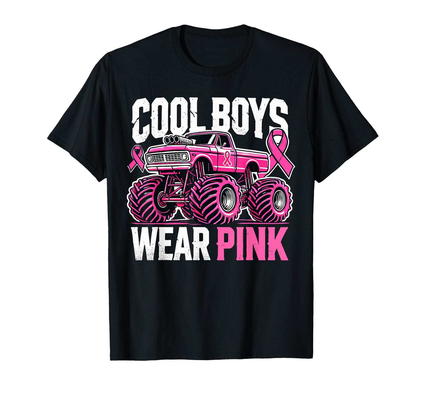 Monster Truck Breast Cancer Awareness Cool Boys Wear Pink T-Shirt