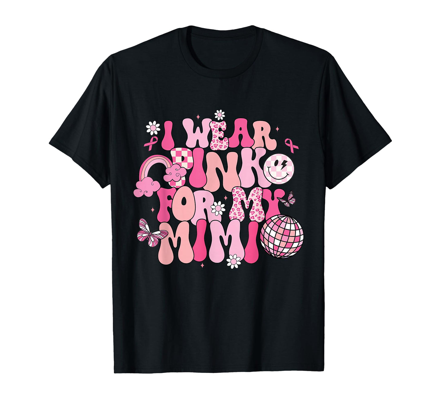 Groovy I Wear Pink For My Mimi Breast Cancer Awareness T-Shirt