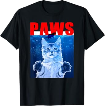 PAWS Funny Cat . Parody For Shark And Cat Lovers T-Shirt for Men Women Kids