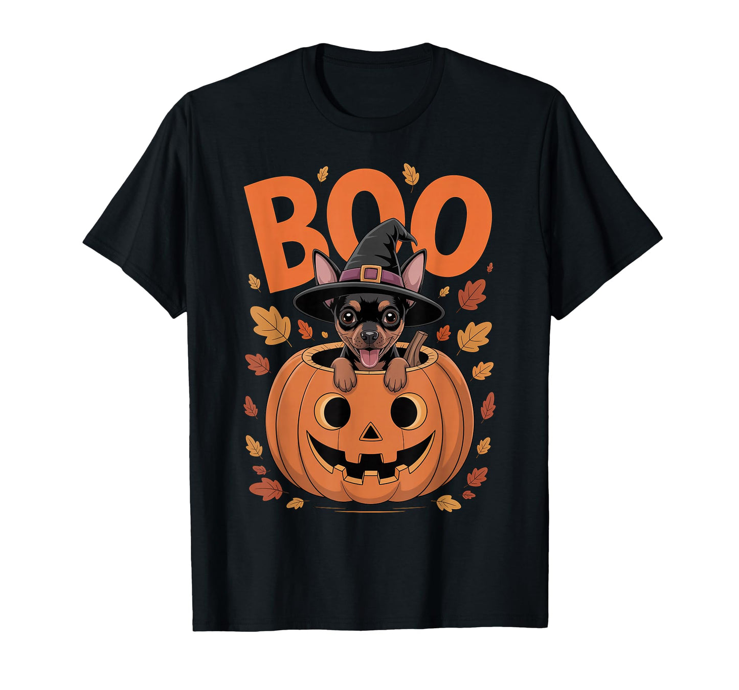 Min Pin Costume on Pumpkin Halloween Miniature Pinscher T-Shirt