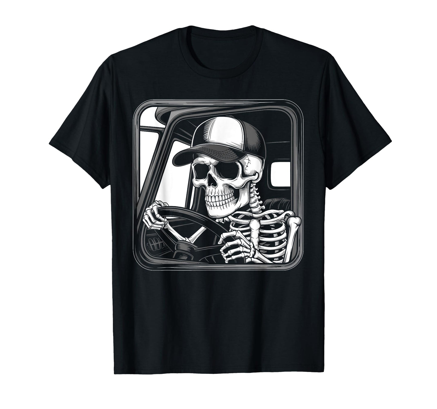 Skeleton Trucker Driving Illustration T-Shirt