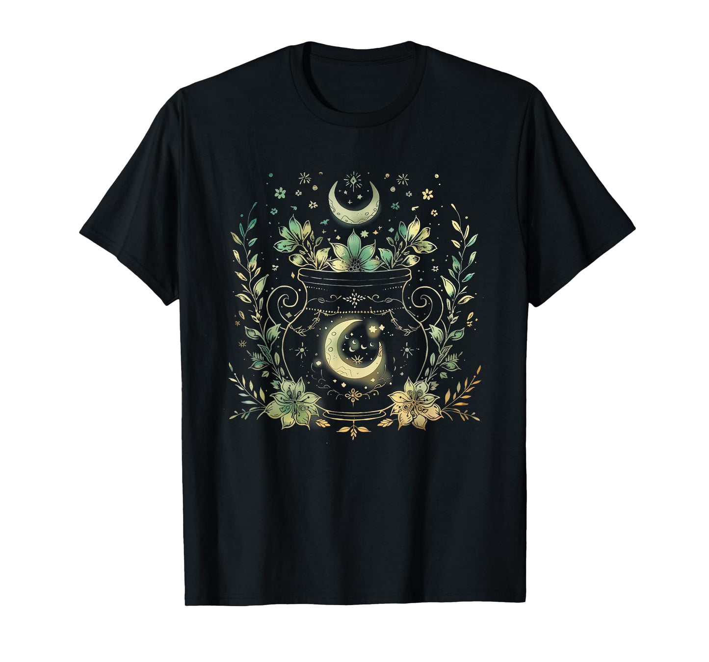 Vintage Witchy Wicca Witch Cauldron Crescent Moon Witchcraft T-Shirt