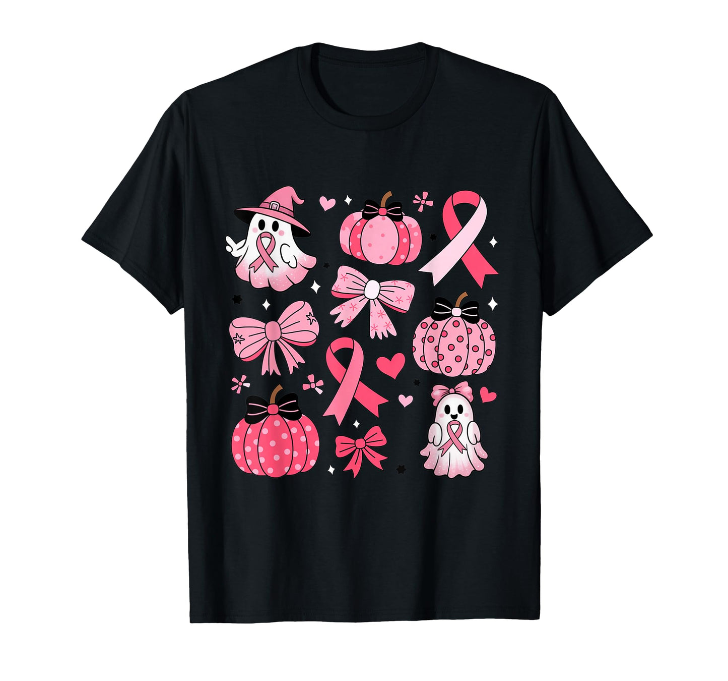 Breast Cancer Ghost Coquette Bow Pink Pumpkin Halloween T-Shirt