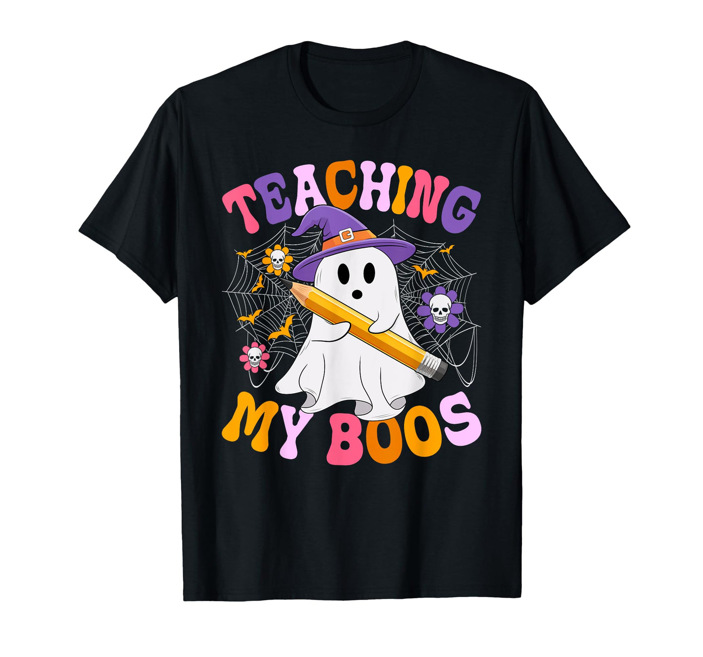 Teaching My Boos Teacher Ghost Groovy Halloween Teacher T-Shirt