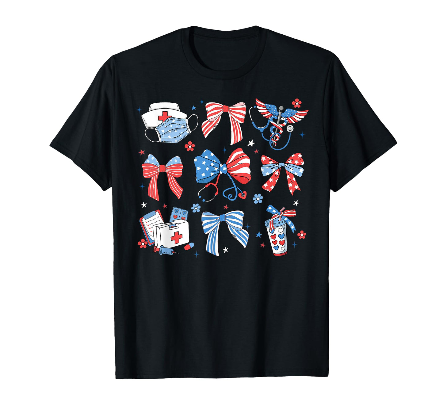 4th July Nurse Coquette Bow ICU CRNA Surgical Medical Girly T-Shirt