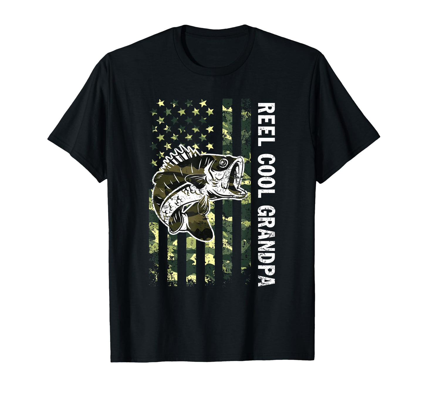 Reel Cool Grandpa Camouflage American Flag Fathers Day T-Shirt