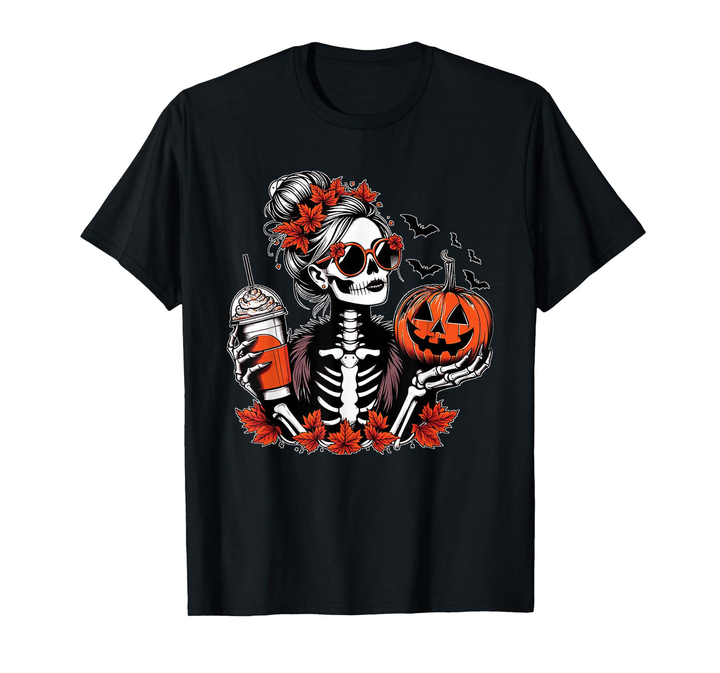 Funny Skeleton Drinking Coffee Pumpkin Halloween T-Shirt
