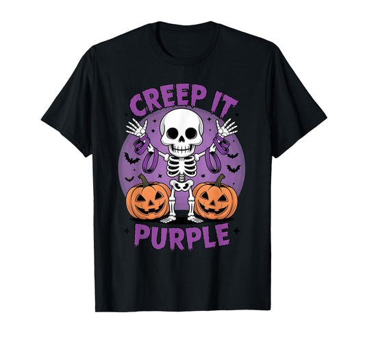 Creep It Purple Skeleton Pumpkin Halloween Awareness T-Shirt