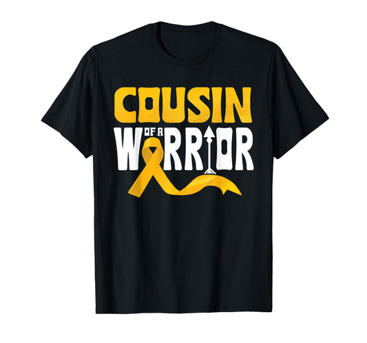 Cousin Of A Warrior Childhood Cancer Awareness Gold Ribbon T-Shirt