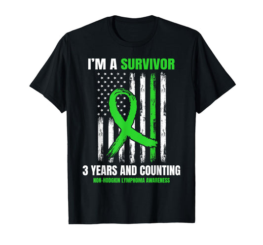 3 Years Cancer Free Non Hodgkins Lymphoma Survivor USA Flag T-Shirt