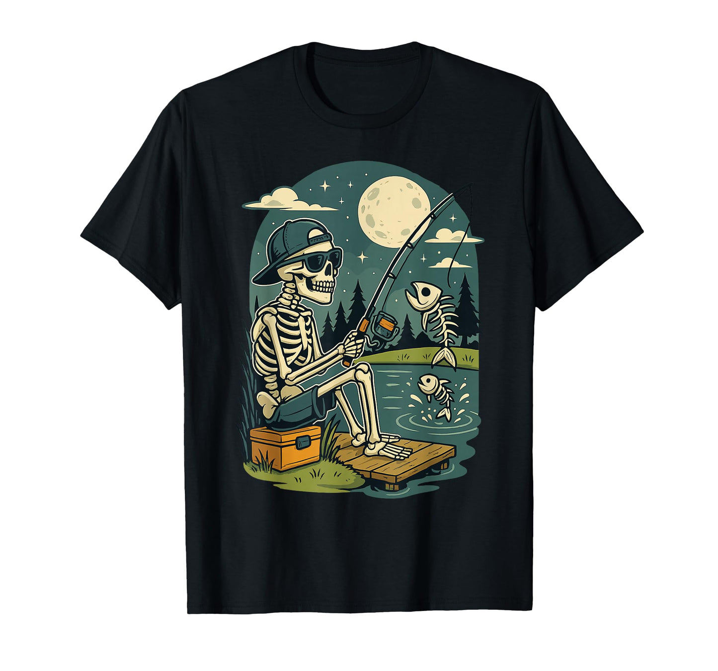 Skeleton Fishing Funny Halloween Costume Shirt T-Shirt