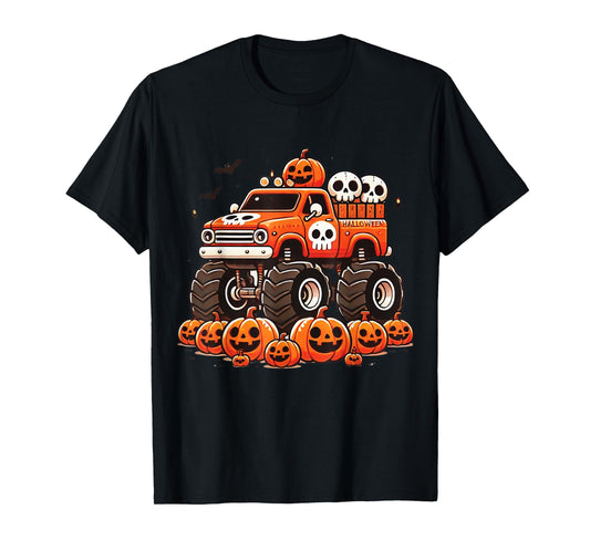 Kids Monster Truck Pumpkin Jack O Lantern Halloween Costume T-Shirt