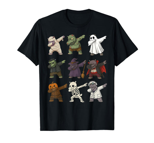 Dabbing Halloween Funny Hippo Ghost Witch Zombie Costume T-Shirt