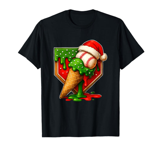Baseball Xmas Christmas Baseball Ice Cream Drip Boys T-Shirt