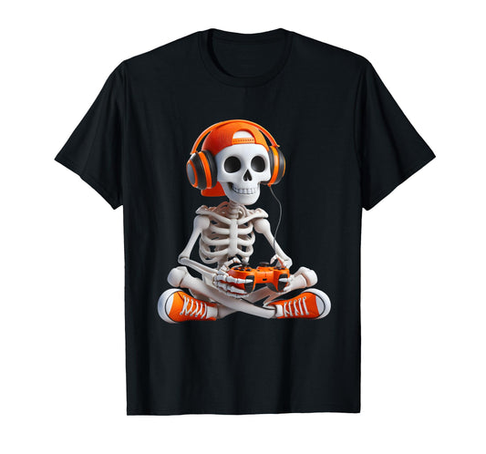 Gaming Skeleton Halloween Gamer Video Games Boys Men Kids T-Shirt