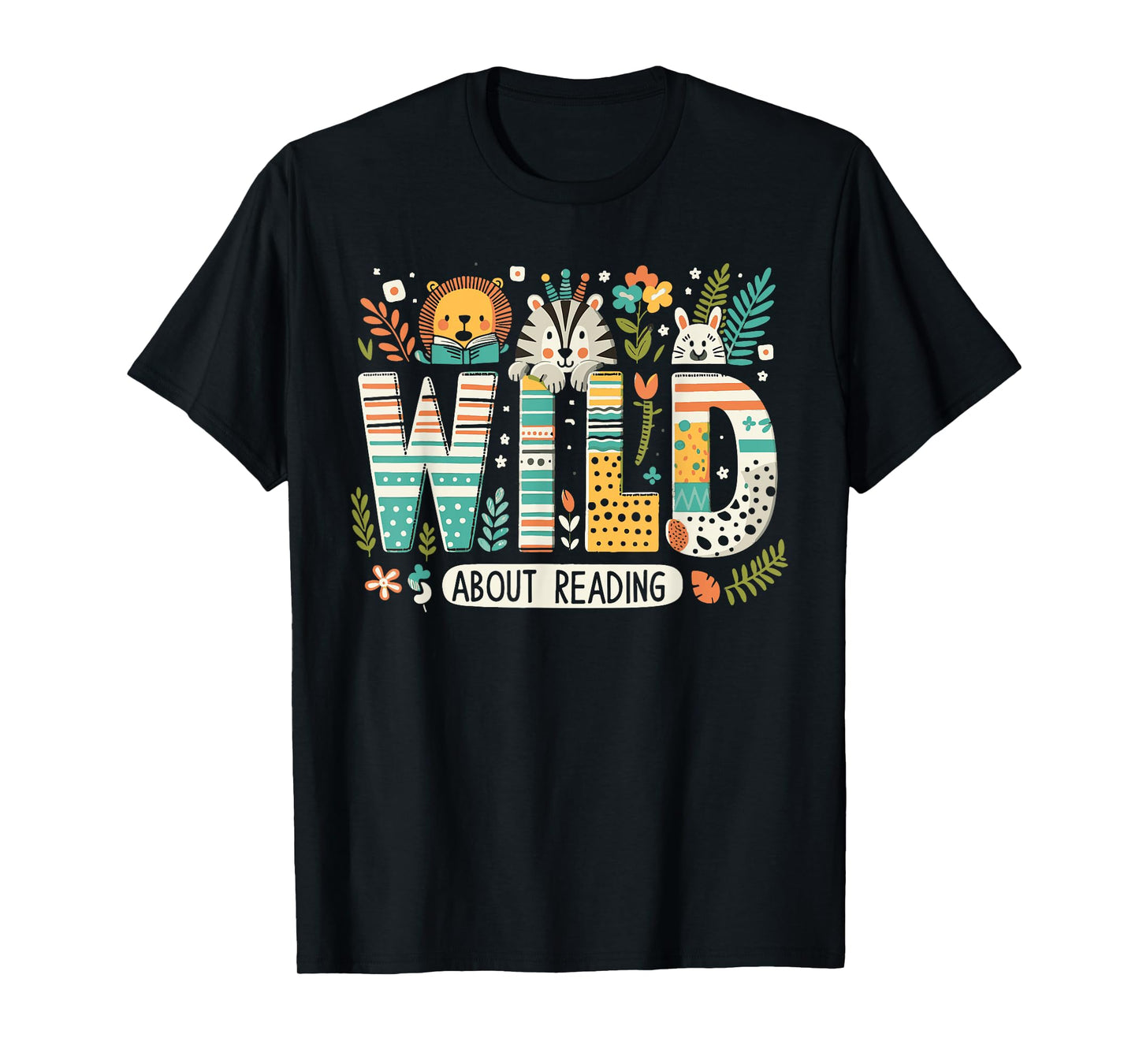 Wild About Reading Bookworm Book Reader Zoo Animals T-Shirt