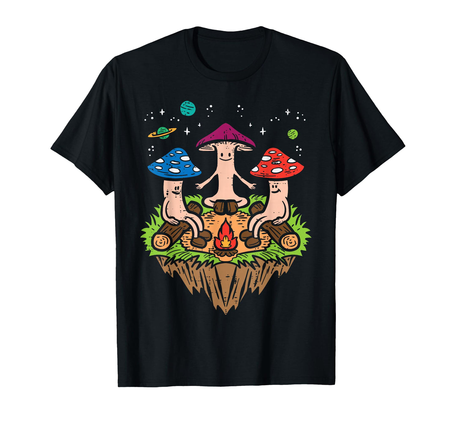Hippie Mushrooms Camping Funny Psychedelic Camper Men Women T-Shirt